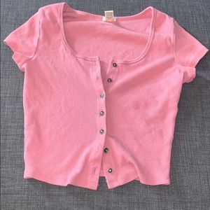 Pink button down top